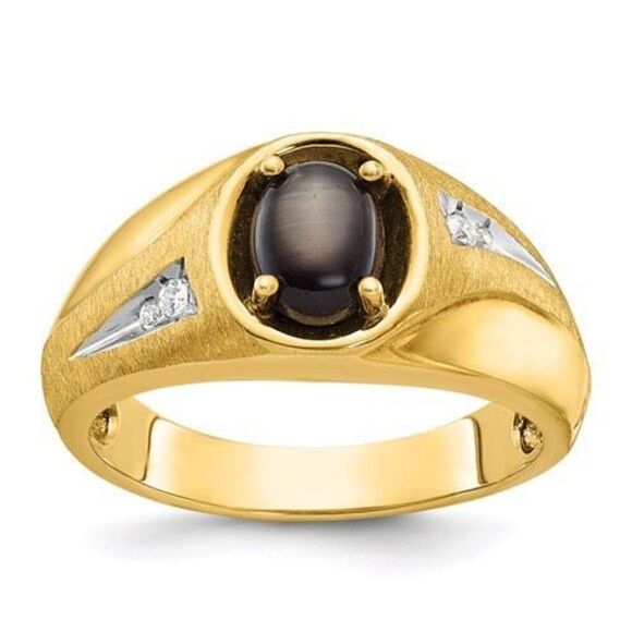 Men's 10k Gold Black Star Sapphire and Diamond Ring - Picture 1 of 5